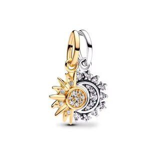 925 STERLING SILVER Sun & Moon Embrace Charm/Pendant Minimalist & Hypoallergenic